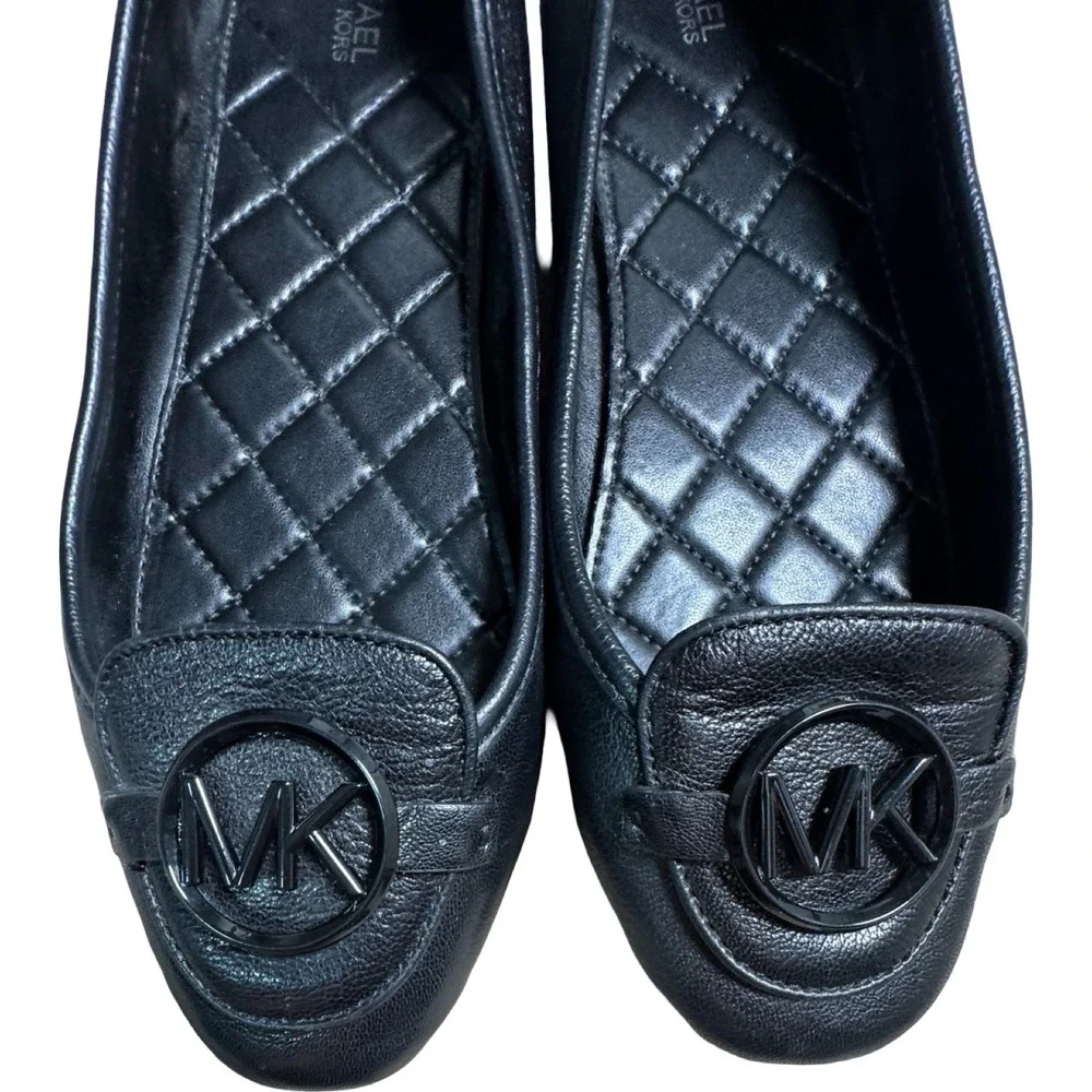 Michael Kors Fulton Moc Women 9 Black Good Quilted Leather Flats MK Logo Loafers
